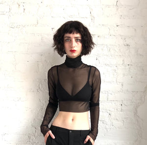 mesh crop top turtle neck long sleeves