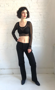 mesh crop top - scoop neck - long sleeves