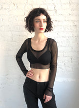 Load image into Gallery viewer, mesh crop top - scoop neck - long sleeves