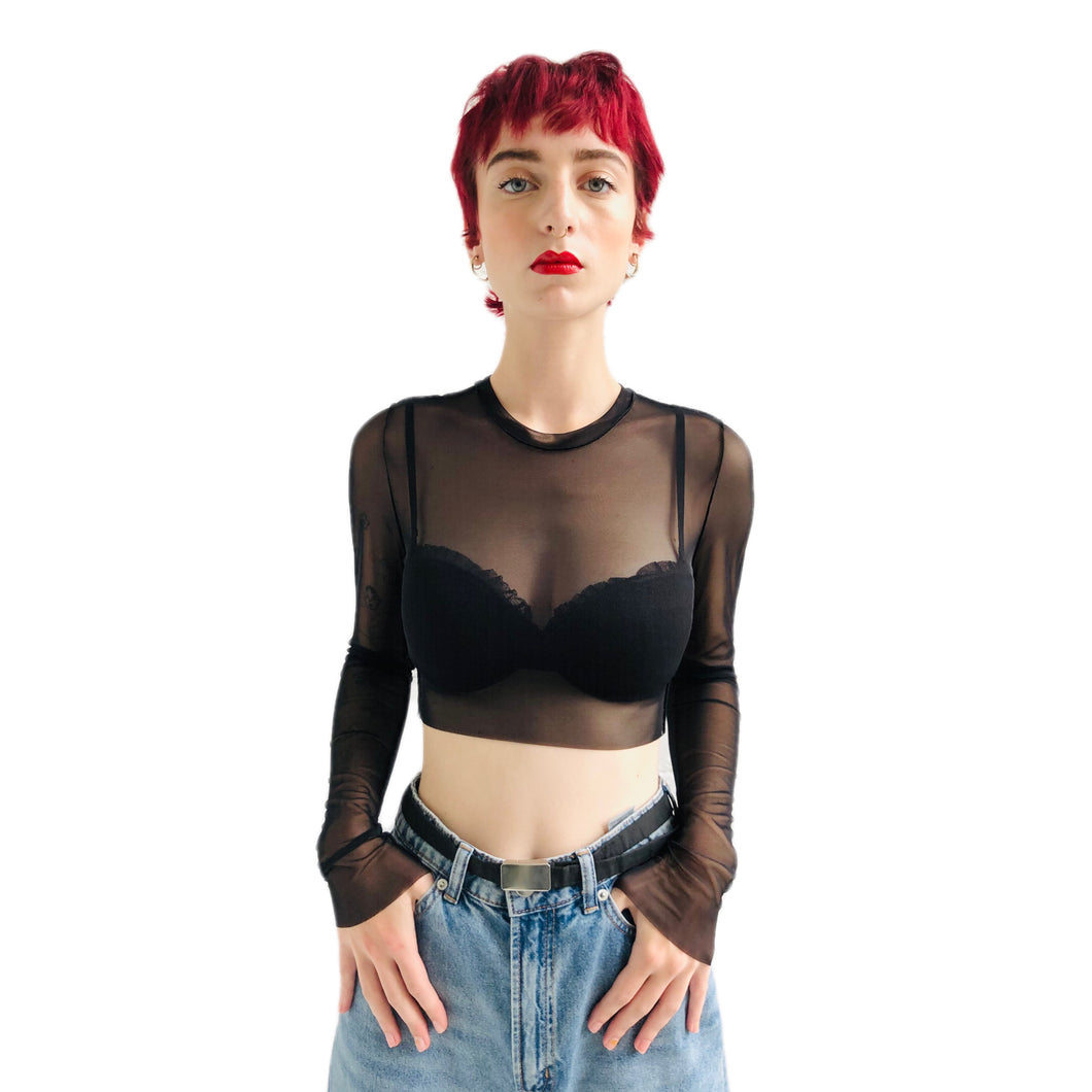 THE MESH CROP TOP - CREW NECK - LONG SLEEVE