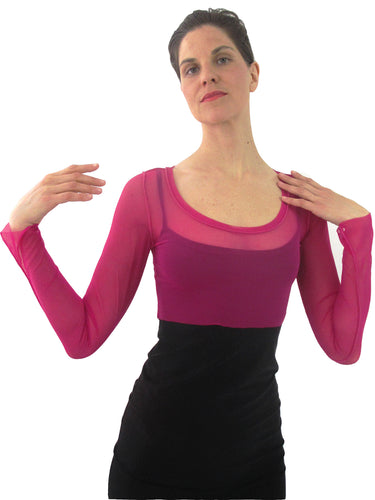THE MESH CROP TOP - SCOOP NECK - LONG SLEEVE