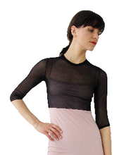 Load image into Gallery viewer, THE MESH CROP TOP - CREW NECK - THREE QUARTER SLEEVE